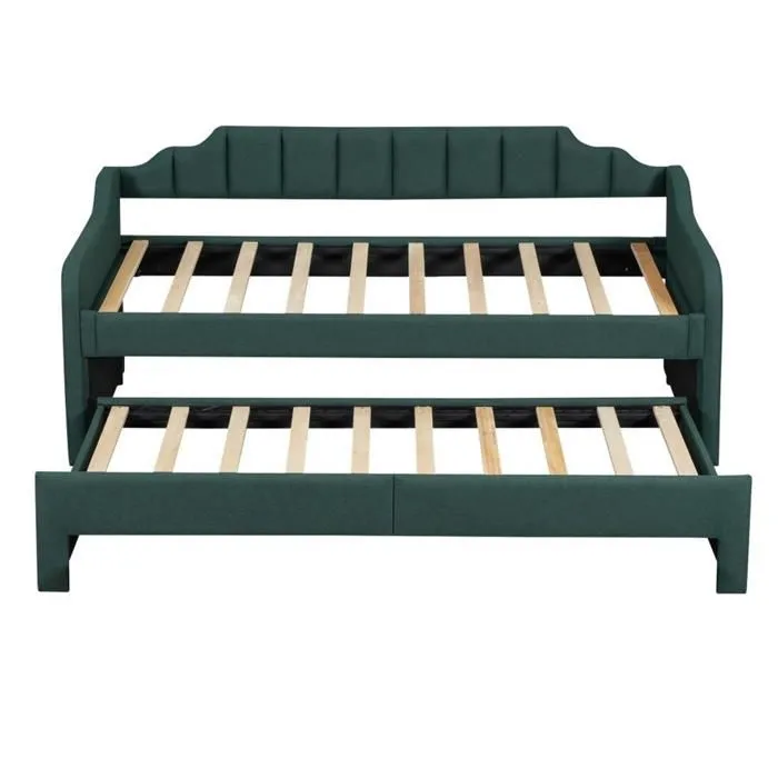 Lit de jour - Moderne - 90 x 200 cm - Vert - Lit gigogne avec tiroirs - 4 places-2