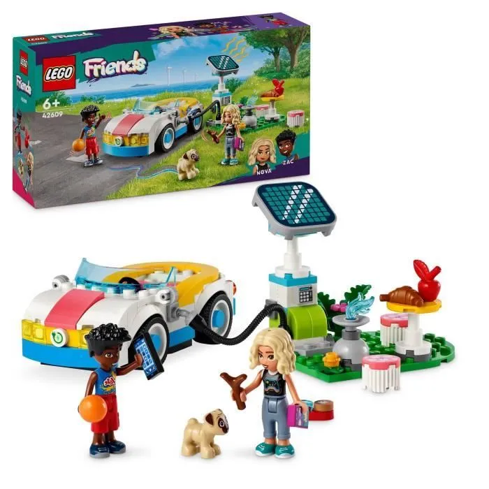 LEGO® 42609 Friends La Voiture Électrique et la Borne de Recharge, Jouet de Voiture, avec les Figurines Nova et Zac-0