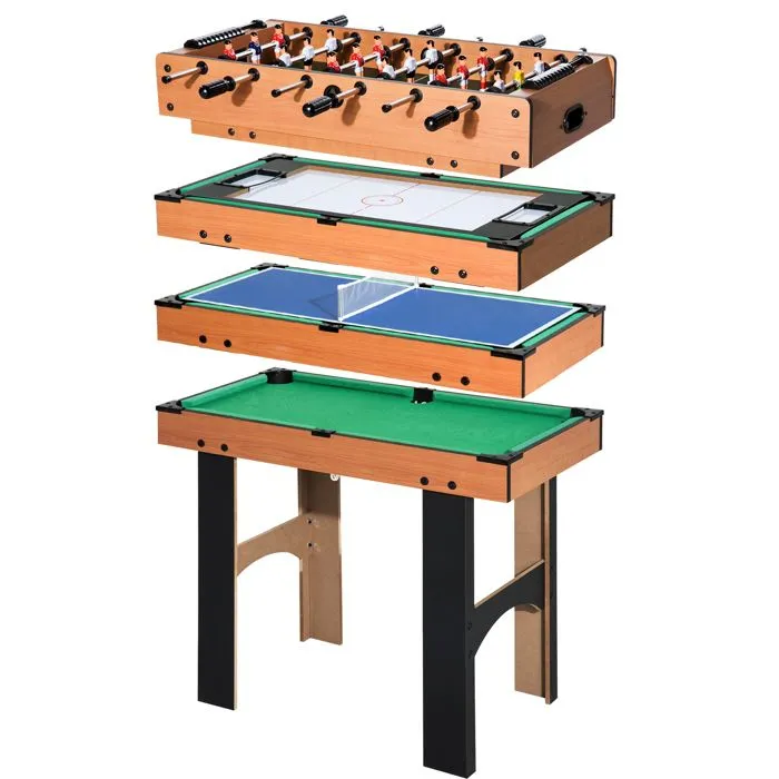Table multi jeux HOMCOM 4 en 1 babyfoot billard air hockey ping-pong avec accessoires en bois 92L x 78l x 80H cm-0