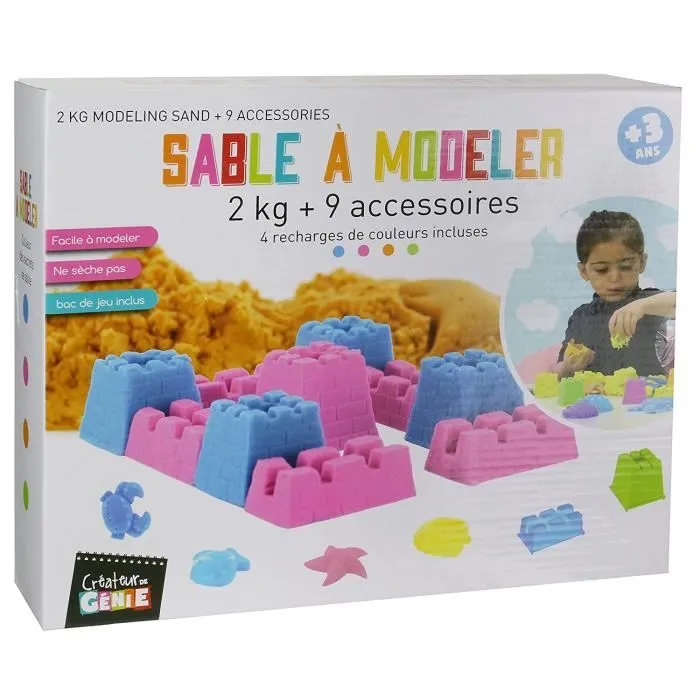 Coffret de sable magique - Sable Magique - 2Kg - 4 couleurs - 9 accessoires - Pour enfants à partir de 3 ans-1