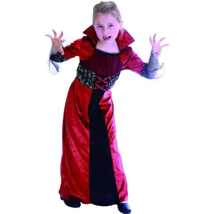 Costume de Vampire rouge - Déguisement Fille Carnaval Anniversaire Fête Halloween - Taille 5 à 11 ans-0