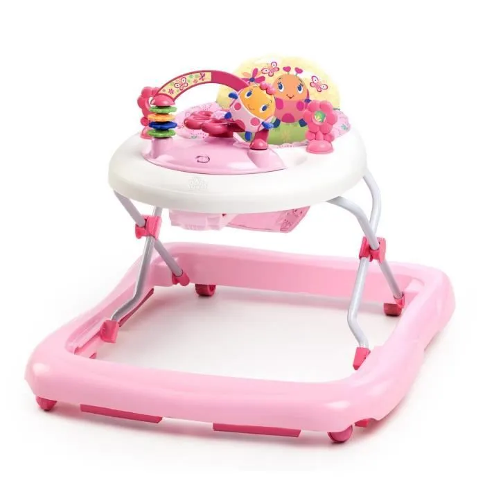 BRIGHT STARTS Trotteur bébé fille évolutif et pliable 2-en-1 - Jardin Rose - Jouet d'éveil amovible, Musique, Hauteur Réglable-0