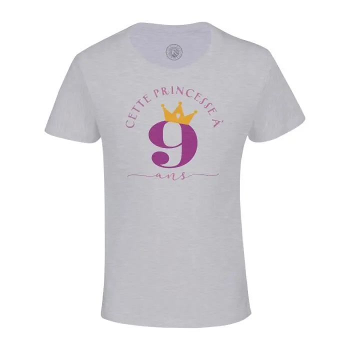 T-shirt Enfant Gris Cette Princesse À 9 Ans Anniversaire Celebration Enfant Cadeau-0