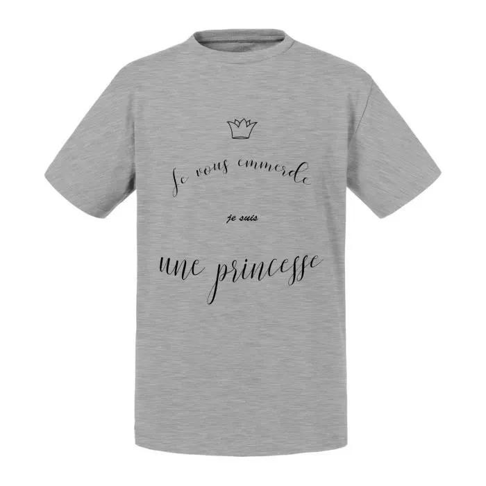 T-shirt Enfant Gris Je Vous Emmerde Je Suis une Princesse Dessin Petite Couronne-0