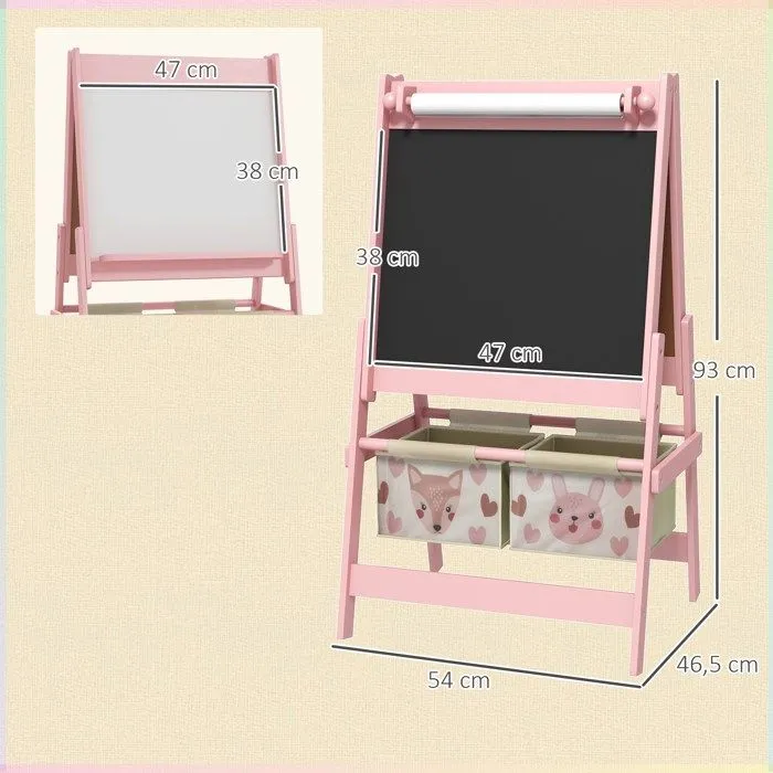 Tableau chevalet enfant - AIYAPLAY - double face - tableau blanc - tableau à craie rouleau papier - 2 paniers - rose-3