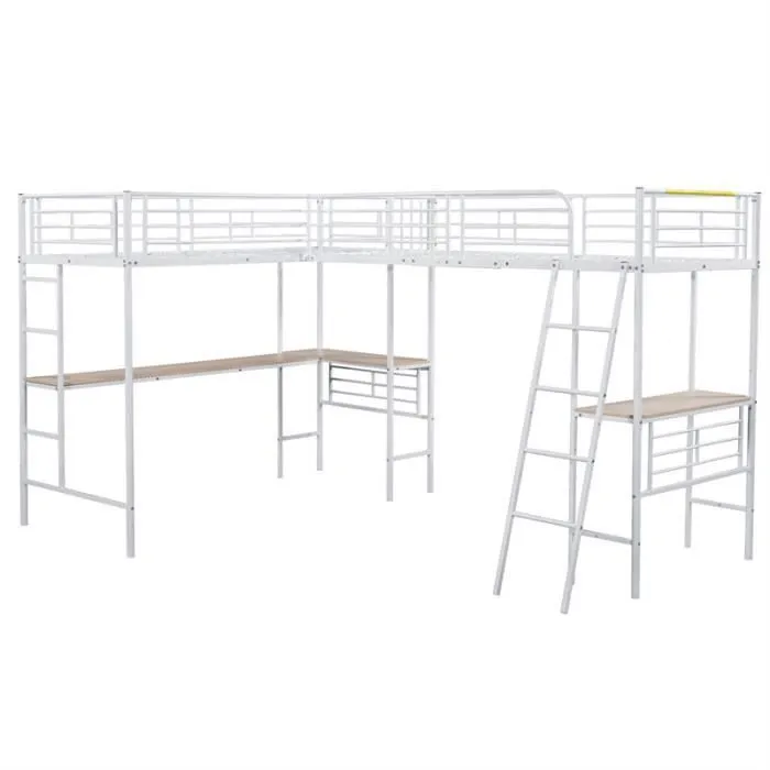 Lit mezzanine - DREAMMESPACE - 90x200cm - Métal et MDF - Blanc - 2 places-2