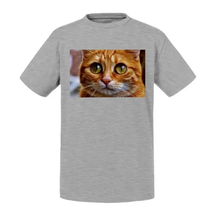 T-shirt Enfant Noir Chat Botte Chat Roux Grands Yeux Mignon-0