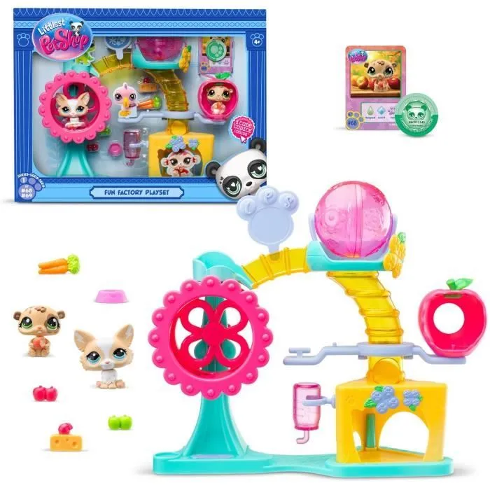 BANDAI - Littlest Pet Shop - Coffret Fun Factory - Ensemble de jeu avec 2 animaux, décor et accessoires - BF00519-0