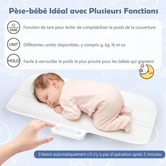 COSTWAY Pèse Bébé Numérique Max 30kg Taille 60CM 4 Modes de Mesure Fonction Tare Ecran LED Arrêt Automatique pour Nouveau-né/Animaux-2