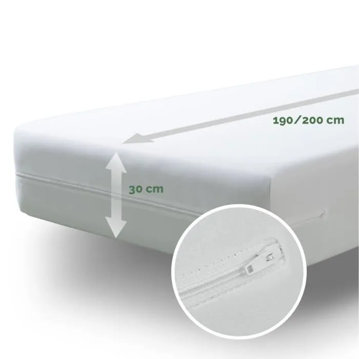 Tural - Housse pour Matelas 90x190/200cm Anti-acariens imperméable et Respirante - Blanc-2