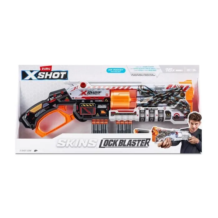 Blaster Verrouillable - ZURU - XSHOT Skins Lock Gun - Blaster avec combinaison de verrouillage et canon rotatif à 8 fléchettes-0