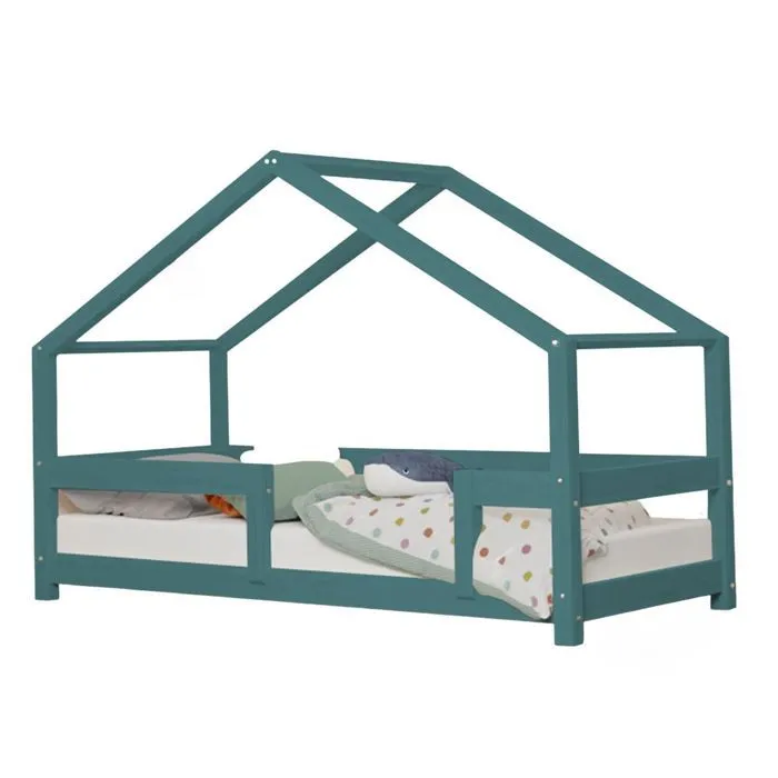Lit cabane enfant LUCKY 90 x 160 vert pétrole-0