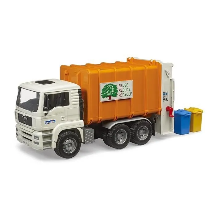 Camion poubelle - BRUDER - MAN TGA - 2 poubelles incluses - Échelle 1:16 - À partir de 3 ans-0
