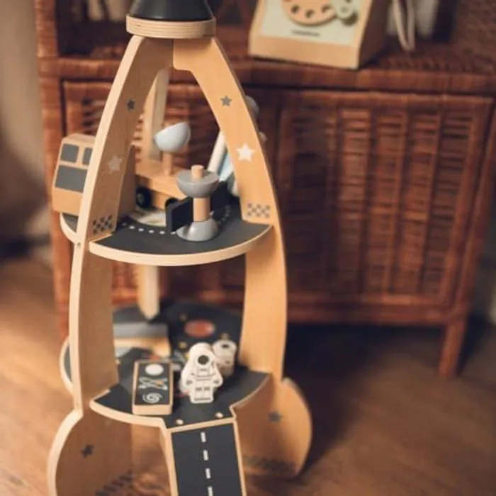 Fusée Spatiale en Bois - Mamabrum - Garage Enfant - 2 Astronautes - 2 Véhicules - Satellite-1