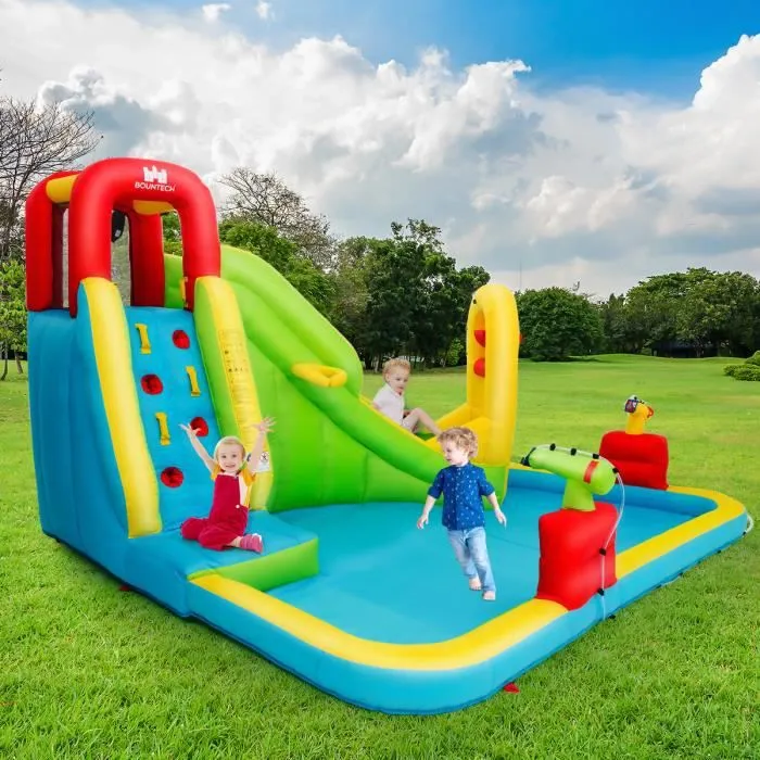 Grande Aire de Jeux Gonflable en Tissu Oxford pour Enfants avec Toboggan,Canon à eau,Panier de basket, Piscine 400x335x230 cm-0