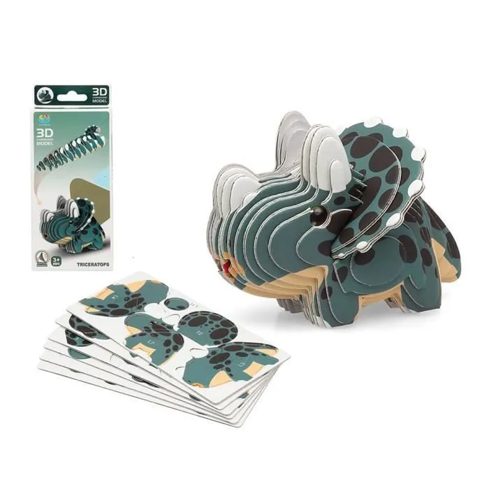 Puzzle 3D Dinosaure Triceratops DIY à assembler - Jeu éducatif et amusant pour enfants de 5 ans et plus-0
