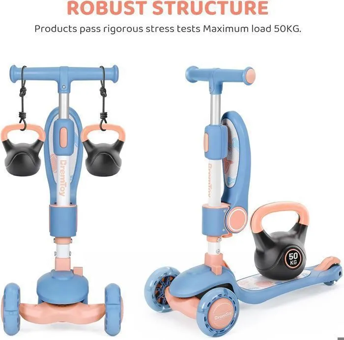 BremToy Trottinette Enfants avec Siège Pivotant à 360°, avec Roues LED, Guidon Réglable en Hauteur, Pliable pour Enfants, Rose-3