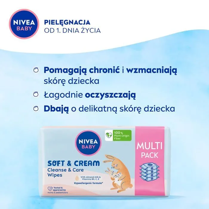 Lingettes bebe Nivea baby Lingettes biodégradables Soft - Cream Emballage économique, 4 x 57 pcs-1