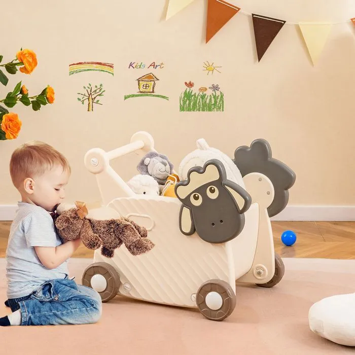 COSTWAY Chariot a pousser bebe, Chariot a pousser pour Bébé 1-3 ans, Beige-1