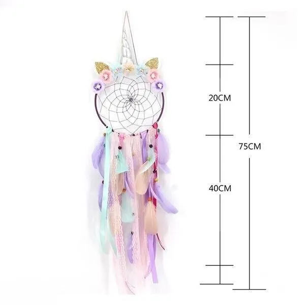Attrape-Rêve - Licorne - Couronne de fleurs violette - LED - 75 cm - Capteur de rêves-2