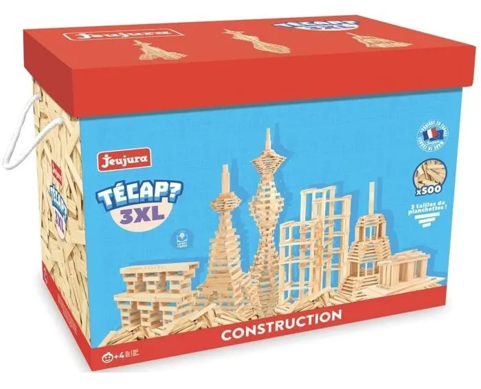 Jeu de construction en bois naturel - JEUJURA - TECAP 3XL - 500 planchettes - A partir de 4 ans-1