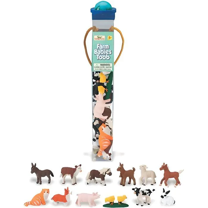 Figurines Animaux de la ferme bébés SAFARI - Tube de 12 - Jouet pour enfants intérieur-0