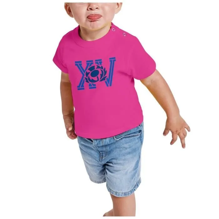 T-shirt Bébé Manche Courte Rose XV Ecosse Rugby Sport Ballon Equipe-1