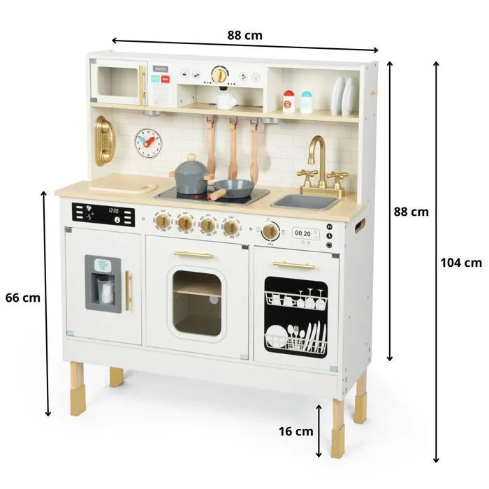 Cuisine Enfant Bois, Mamabrum, Éclairage LED, Cuisine Jouet Interactive XXL avec Micro-Ondes, Lave-Vaisselle, Machine à Café, Four-5