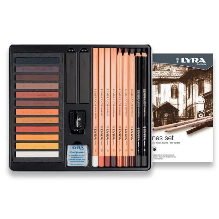 Boîte métal LYRA Grey brown set (Set de crayons, pastels + accessoires) 25 pièces-0