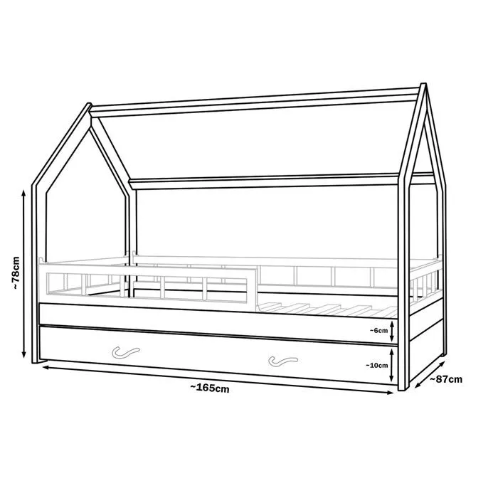 Lit Maison en bois naturel style scandinave avec Tiroir de Rangement (160x80cm) : Confort et Fonctionnalité Réunis - Blanc-2