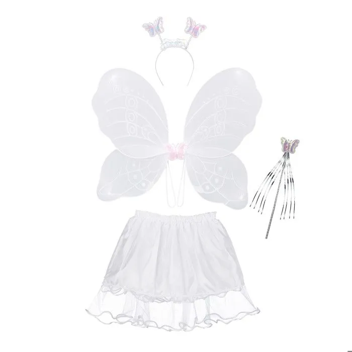 Relaxdays Costume de fée pour enfants, ailes de fée, baguette magique, Jupe et serre-tête, Paillettes, Couleur blanche-0