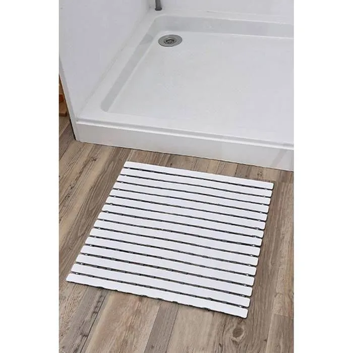TENDANCE - Tapis de salle de bain Caillebotis antidérapant Blanc & Gris 53,5 x 53,5 cm Blanc/ Gris-0