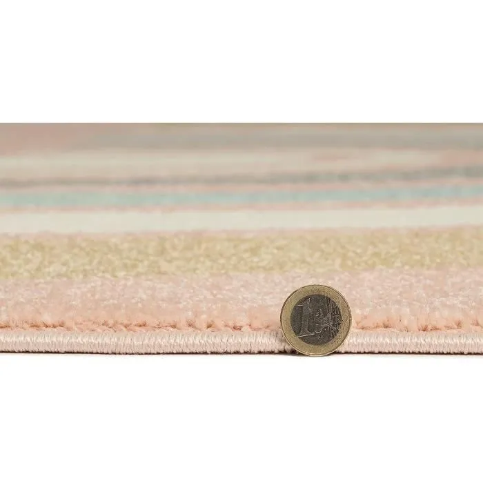 Tapis moderne doux pour enfants | Motif arc-en-ciel en rose 120x120 rond | Chambre de filles - The Carpet SOUND-1