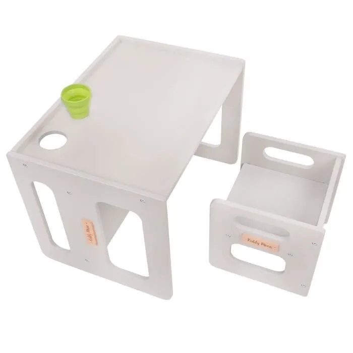KiddyMoon Table Et Chaise Pour Enfants Petit Bureau, Gris-2