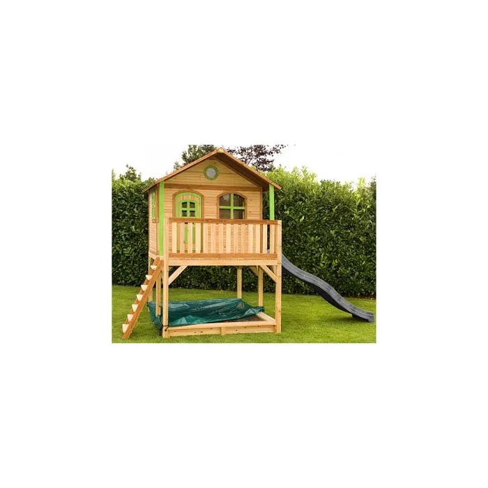 Maison Enfant AXI Marc avec Bac à Sable & Toboggan gris | Aire de Jeux pour l'extérieur en marron & vert-3