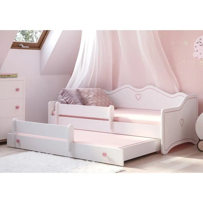 Lit gigogne double enfants EMMA 80x160 avec 2 matelas, 2 sommiers, blanc-0
