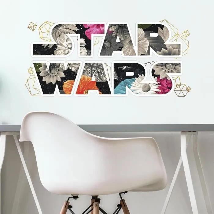 Sticker Repositionnable Star Wars Logo Star Wars avec fond fleurs 21,9CM X 92,7CM-3