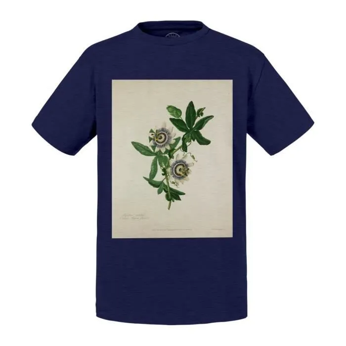 T-shirt Enfant Bleu Passiflora caerulea Planche Illustration Botanique Ancienne Fleur Exotique-0