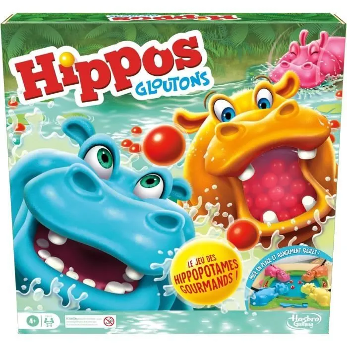 Hippos gloutons, jeu de société enfant, jeu de plateau, dès 4 ans, pour 2 à 4 joueurs, Hasbro Gaming-0