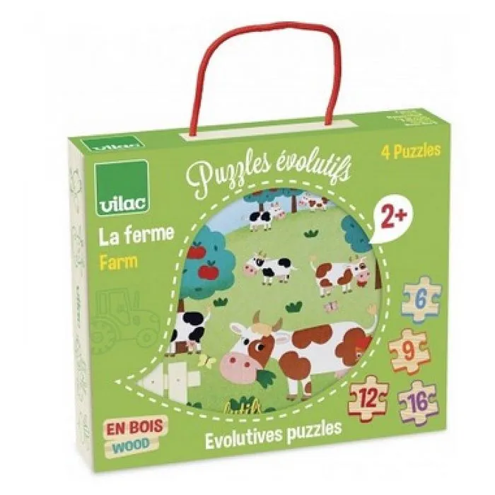 Puzzle évolutif ferme - Vilac - 4 puzzles de 6 à 16 pièces-1
