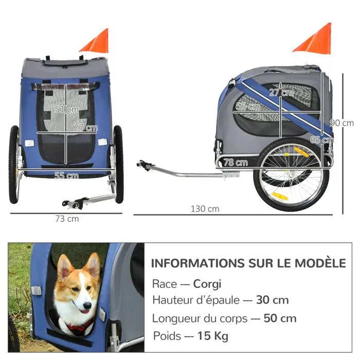 PawHut - remorque vélo chien - Acier - 130x73x90cm - Bleu et noir-3