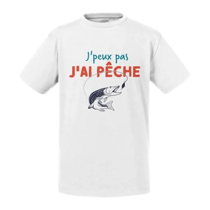 T-shirt Enfant Blanc J'Peux Pas J'ai Pêche Pecheur Poisson Loisir-0