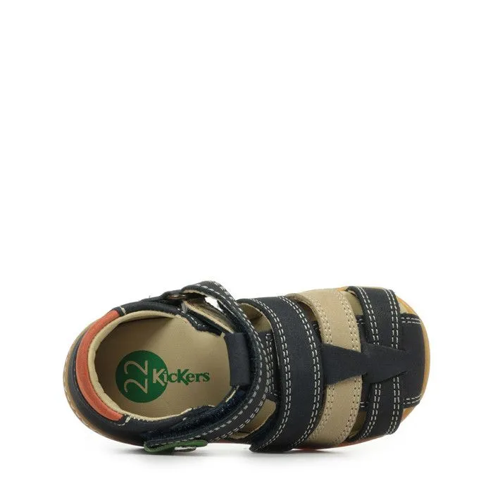 Sandales Enfant - Kickers - Kick Pod - Cuir - Marine-Beige-Orange - Plat-5
