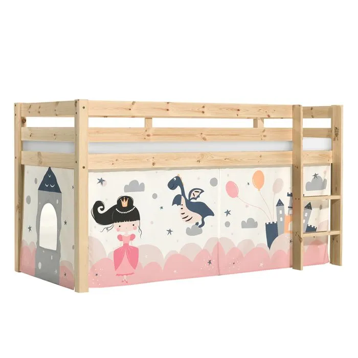 Lit mi-hauteur - Vipack - Fairy Pino - Bois - Barrières de protection - Housse-1