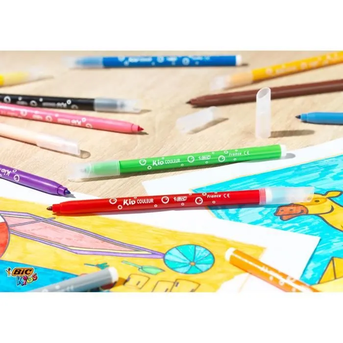 BIC Kids Kid Couleur Feutres de Coloriage à Pointe Moyenne - Couleurs Assorties, Lot de 2 Etuis Carton de 18-5