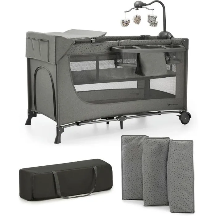 Kinderkraft Lit pliable 3 en 1 JOY 2 avec accessoires Gris-1