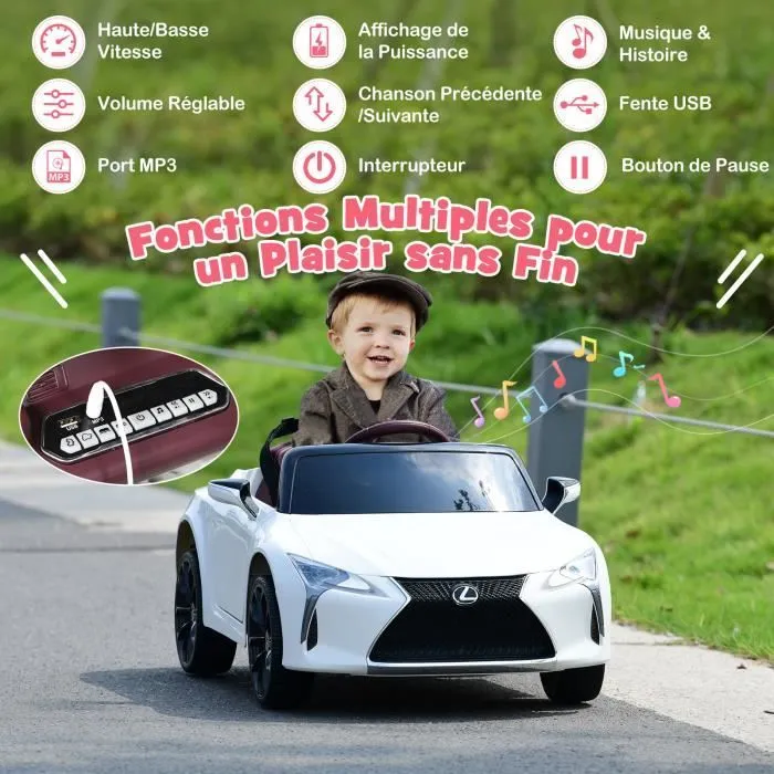 LEXUS Voiture Électrique 12V/7 Ah pour Enfants 3-8 Ans, Télécommande 2.4G, 2 Moteur, LED, Klaxon, MP3, Histoire, 3-8 Ans, Blanc-1