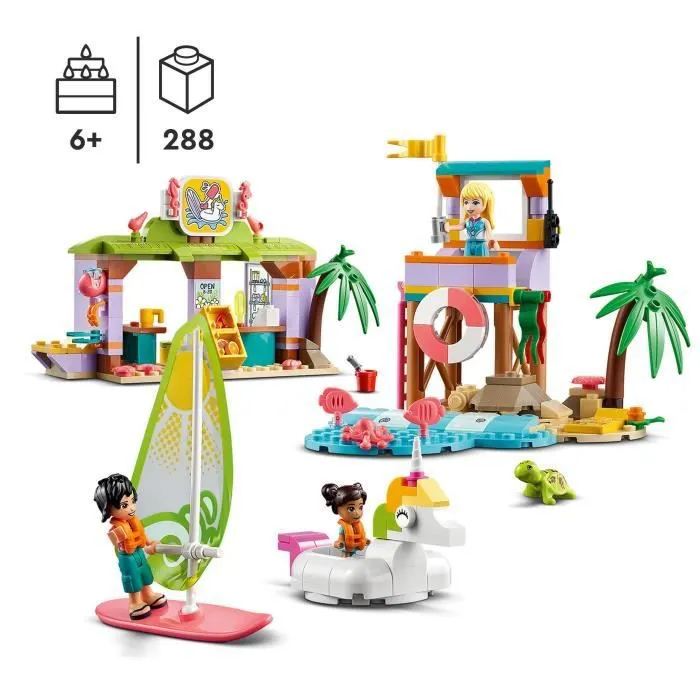 LEGO 41710 Friends Animation et Surf à la Plage, Jouet avec Bouée Licorne et Tortue, Figurine Secouriste, Garçons et Filles Dès 6 An-1