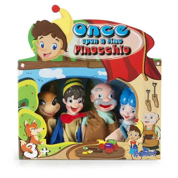 Marionnettes à main Pinocchio - LEOMARK - 4 personnages colorés - Bleu - Mixte - 2 ans garantie-0