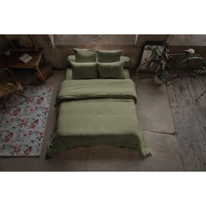Pack gaze de coton parure de couette 220x240 cm + drap housse 140x190 + 2 taies 60x60 Romarin-0